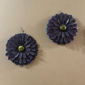 Set of 2 Decorative Metal Flower Wall Hangings - Purple with Yellow Centers